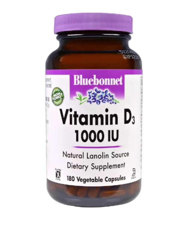 Bluebonnet Nutrition, Vitamin D3, 1000 IU, 180 Vegetable Capsules