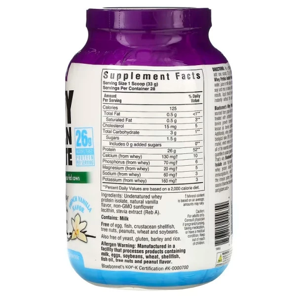 Bluebonnet Nutrition, Whey Protein Isolate, French Vanilla, 2 lbs (924 g)
