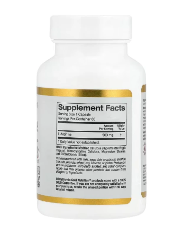 California Gold Nutrition, L-Arginine, 500 mg , 60 Veggie Capsules