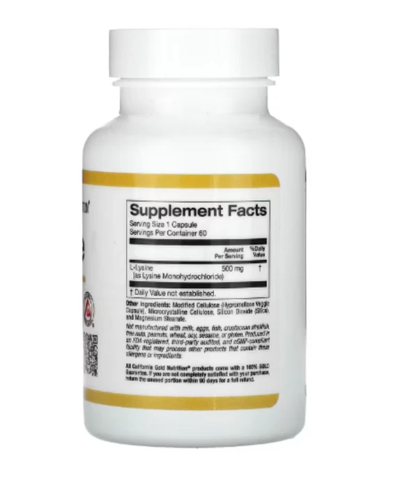 California Gold Nutrition, L-Lysine, 500 mg, 60 Veggie Capsules