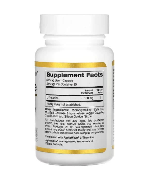 California Gold Nutrition, L-Theanine, Featuring AlphaWave, 100 mg, 30 Veggie Capsules