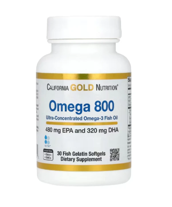 California Gold Nutrition, Omega 800 Ultra-Concentrated Omega-3 Fish Oil, kd-pur Triglyceride Form, 1,000 mg, 30 Fish Gelatin Softgels