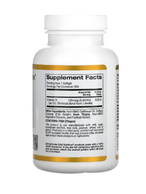 California Gold Nutrition, Vitamin D3, 125 mcg (5,000 IU), 360 Fish Gelatin Softgels