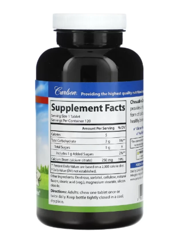 Carlson, Chewable Calcium Citrate, Natural Vanilla, 250 mg, 120 Tablets
