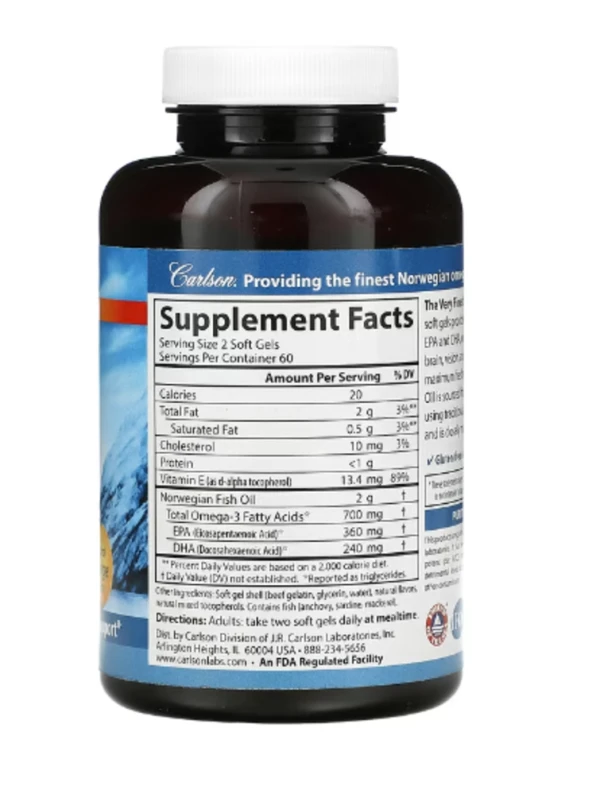 Carlson, The Very Finest Fish Oil, Natural Orange, 700 mg, 120 Soft Gels (350 mg per Soft Gel)