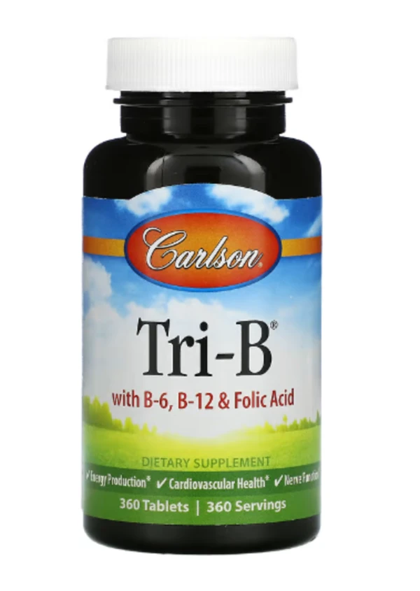 Carlson, Tri-B with B6, B12 & Folic Acid, 360 Tablets