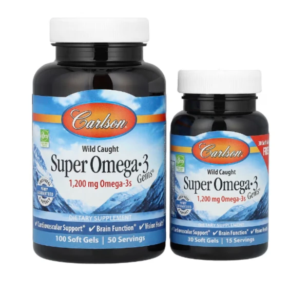 Carlson, Wild Caught, Super Omega-3 Gems, 1,200 mg, 100 + 30 Soft Gels (600 mg per Soft Gel)