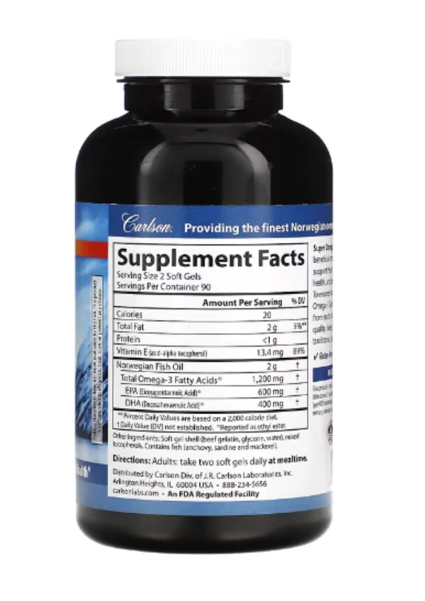 Carlson, Wild Caught Super Omega-3 Gems, 1,200 mg, 180 Soft Gels (600 mg per Soft Gel)