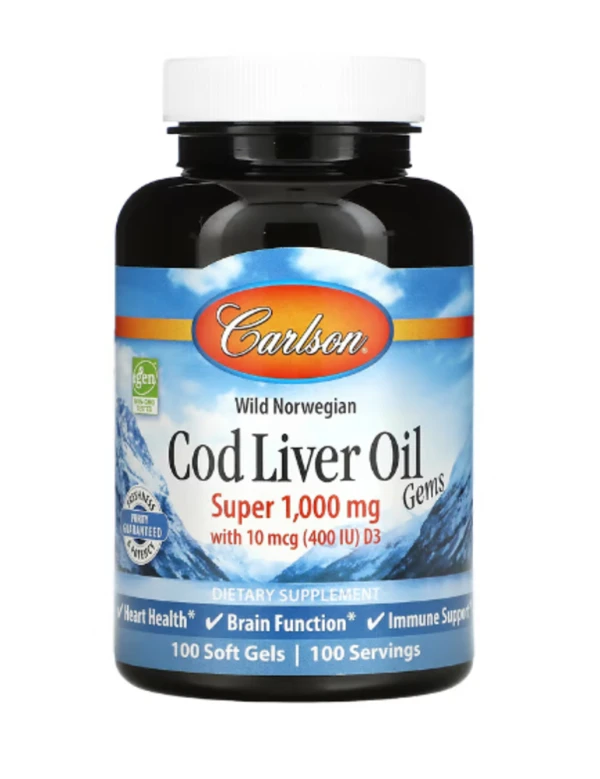 Carlson, Wild Norwegian, Cod Liver Oil Gems, 1,000 mg, 100 Soft Gels