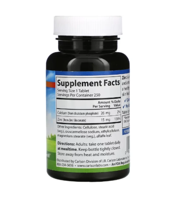 Carlson, Zinc, 15 mg, 250 Tablets