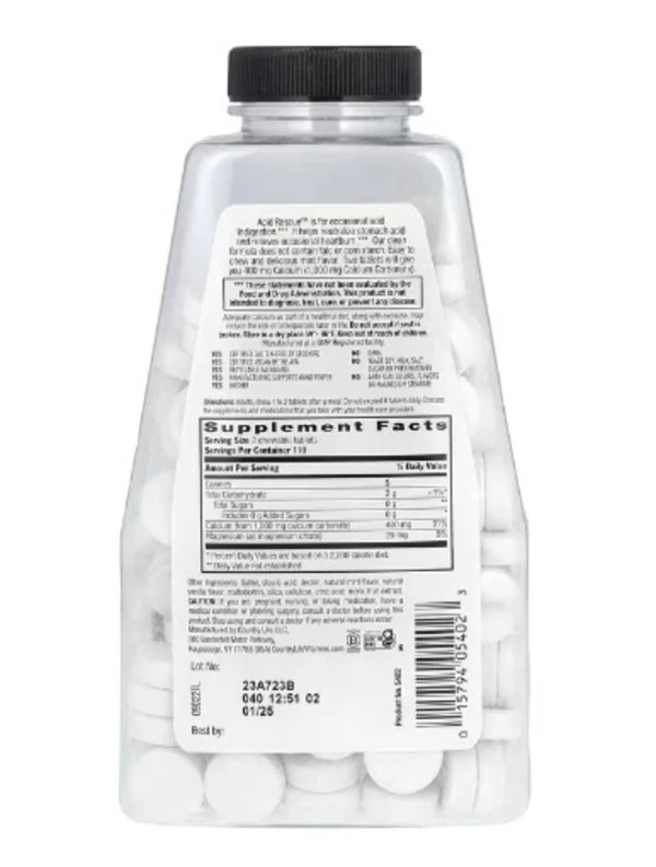 Country Life, Acid Rescue, Calcium Carbonate, Mint, 1,000 mg, 220 Chewable Tablets (500 mg per Tablet)