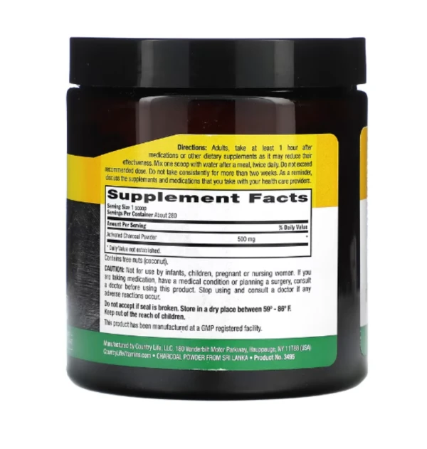 Country Life, Activated Coconut Charcoal Powder, 500 mg, 5 oz (141.7 g)