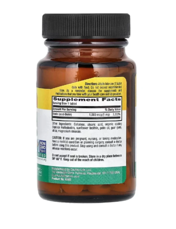 Country Life, Biotin, 1 mg, 100 Tablets