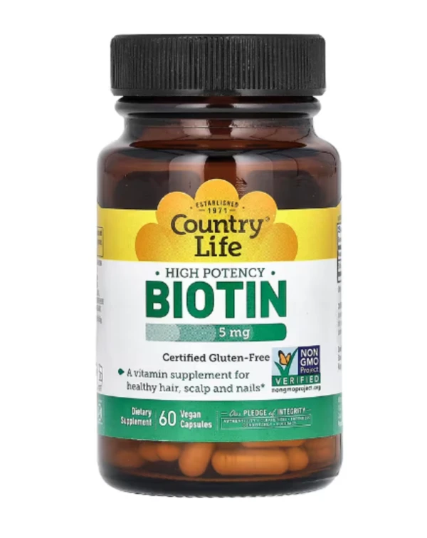Country Life, Biotin, High Potency, 5 mg, 60 Vegan Capsules