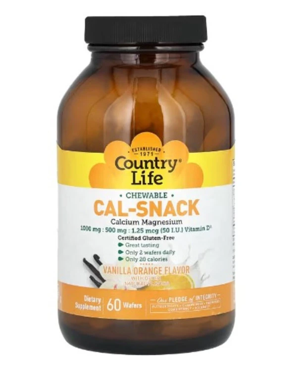 Country Life, Cal-Snack, Chewable Calcium Magnesium, Vanilla Orange, 60 Wafers
