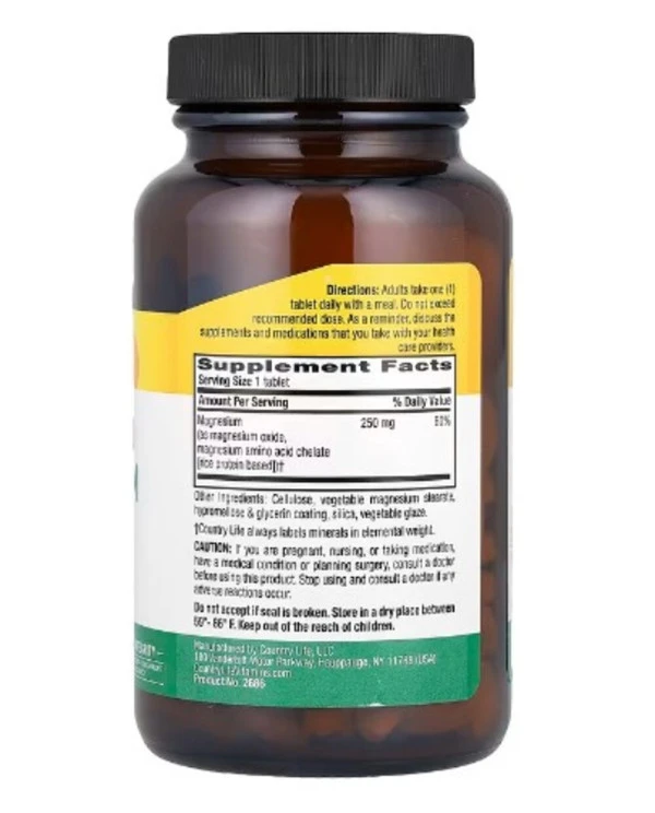 Country Life, Chelated Magnesium, 250 mg, 180 Tablets