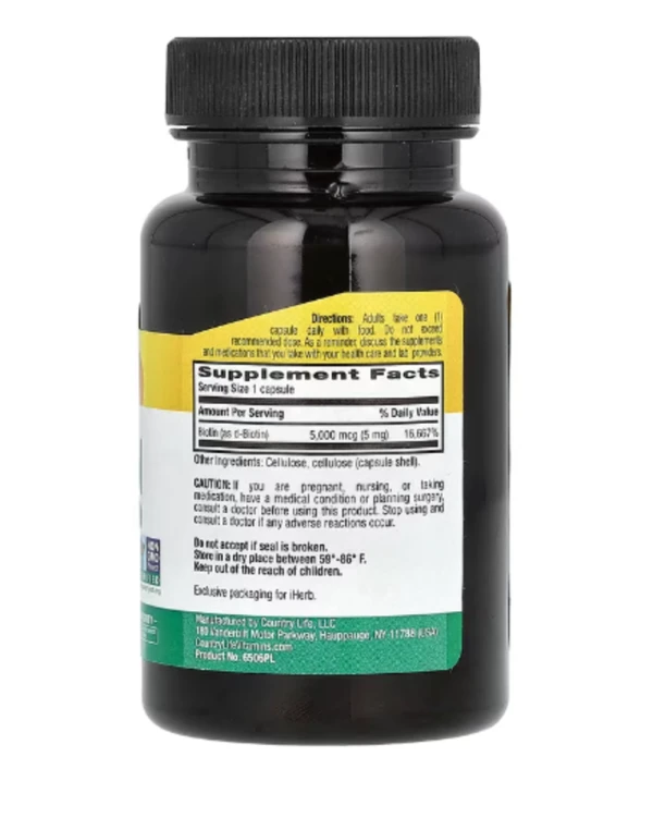 Country Life, High Potency Biotin, 5 mg, 120 Vegan Capsules