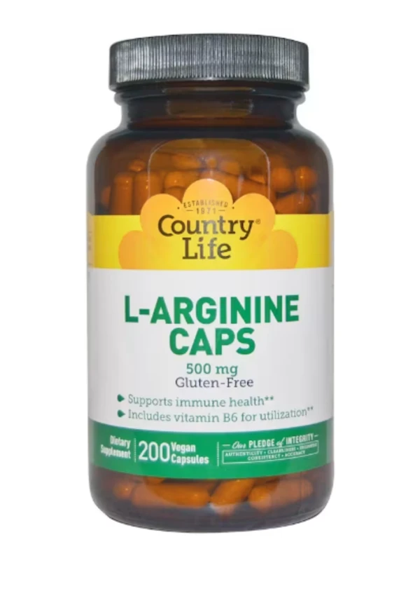 Country Life, L-Arginine Caps, 500 mg, 200 Vegan Caps