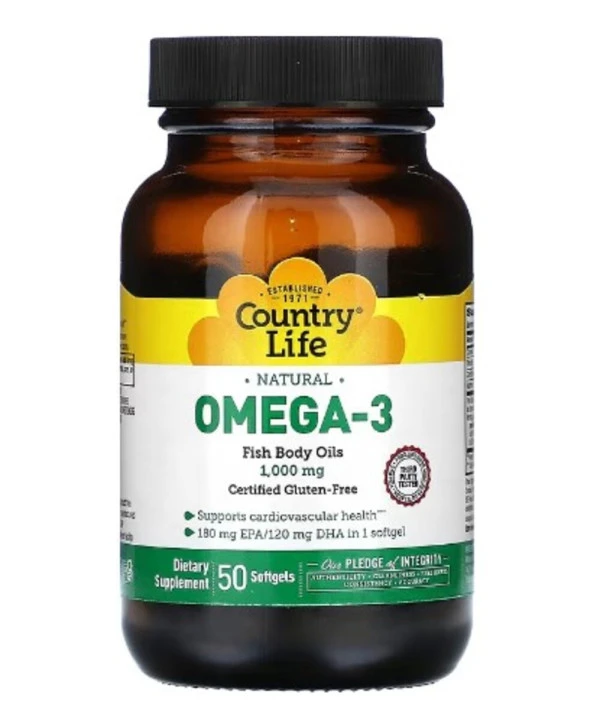 Country Life, Natural Omega-3, 1,000 mg, 50 Softgels