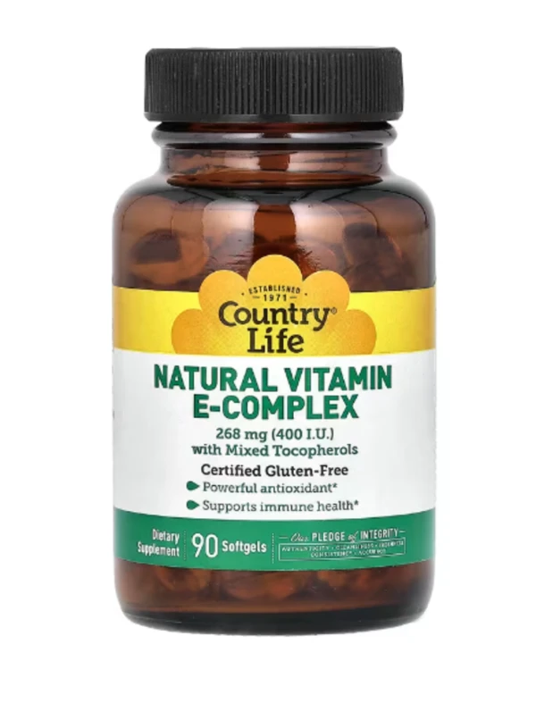 Country Life, Natural Vitamin E-Complex with Mixed Tocopherols, 268 mg (400 IU), 90 Softgels