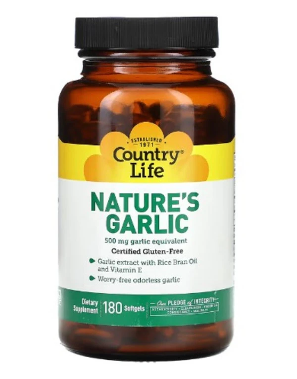 Country Life, Nature's Garlic, 5 mg, 180 Softgels (500 mg per Softgel)