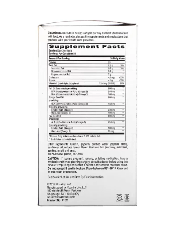 Country Life, Omega 3-6-9 Complete, Ultra Concentrated, Natural Lemon, 180 Softgels