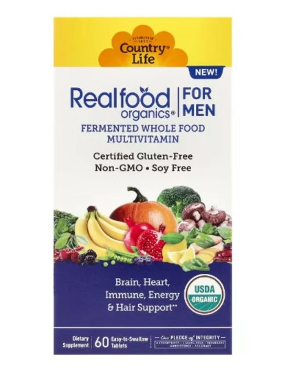 Country Life, Realfood Organics, Multivitamin For Men, 60 Easy-to-Swallow Tablets