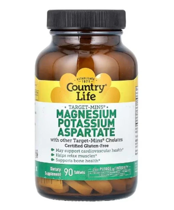 Country Life, Target-Mins, Magnesium, Potassium, Aspartate, 90 Tablets