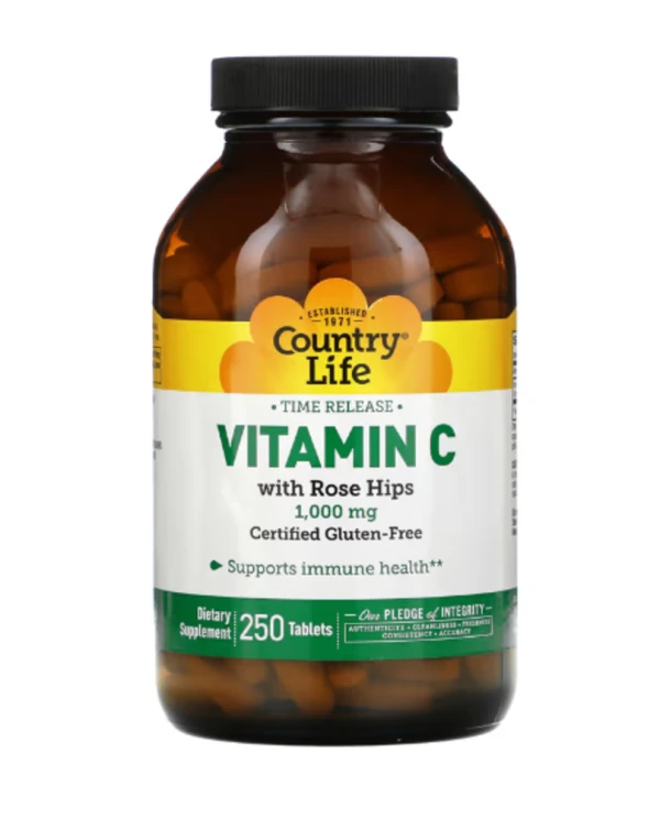 Country Life, Time Release Vitamin C with Rose Hips, 1,000 mg, 250 Tablets