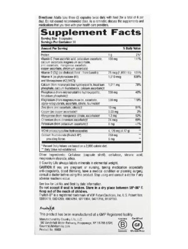 Country Life, Triple Action Bone Solid, 180 Capsules