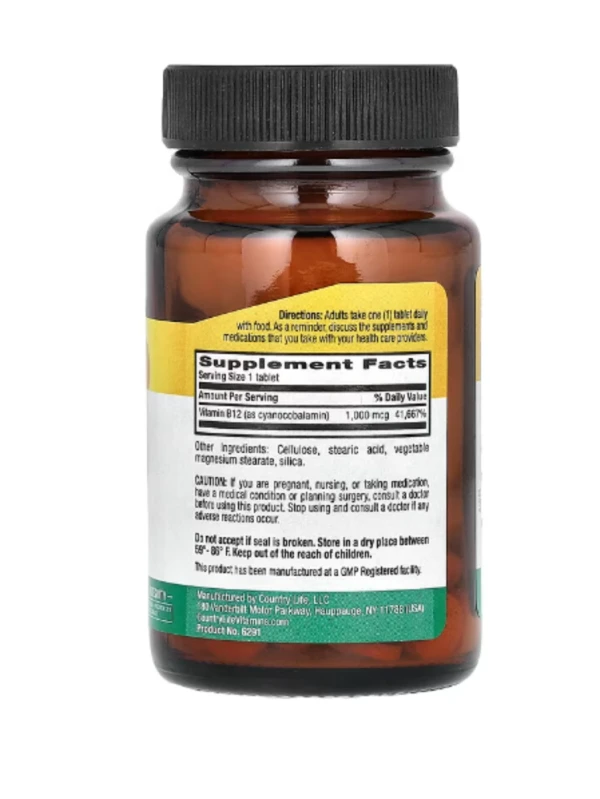 Country Life, Vitamin B12, 1,000 mcg, 60 Tablets