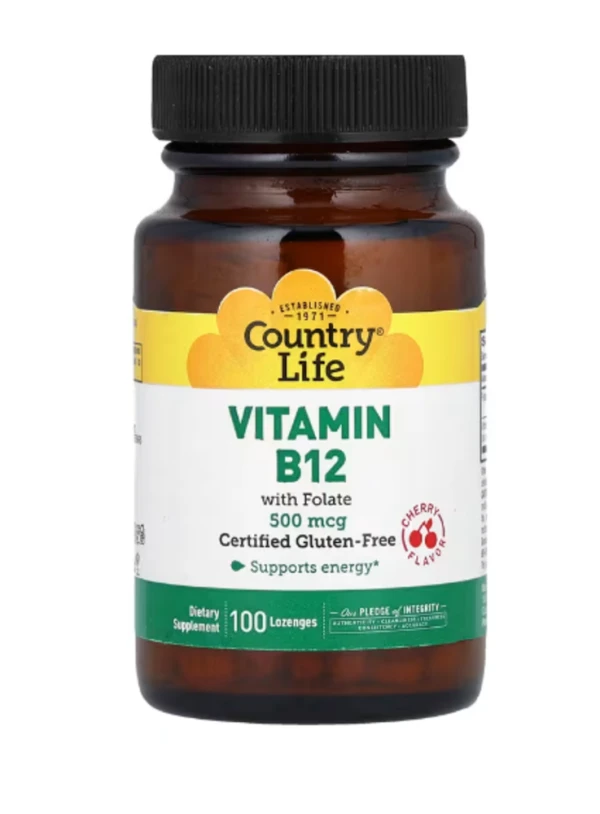 Country Life, Vitamin B12 with Folate, Cherry, 100 Lozenges
