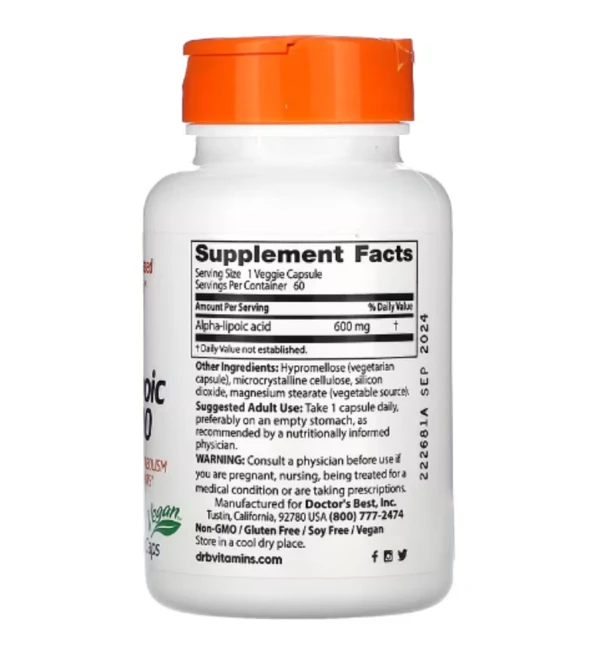 Doctor's Best, Alpha-Lipoic Acid 600, 600 mg, 60 Veggie Caps