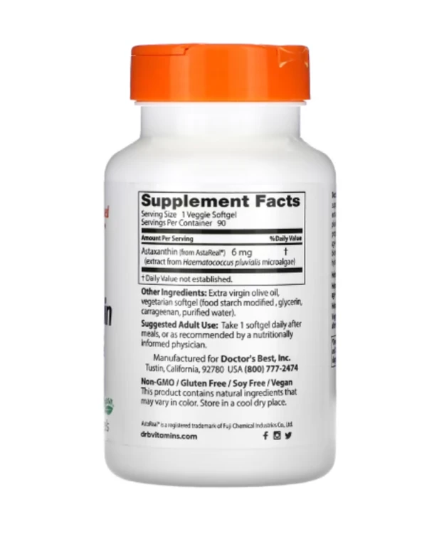 Doctor's Best, Astaxanthin with AstaReal, 6 mg, 90 Veggie Softgels