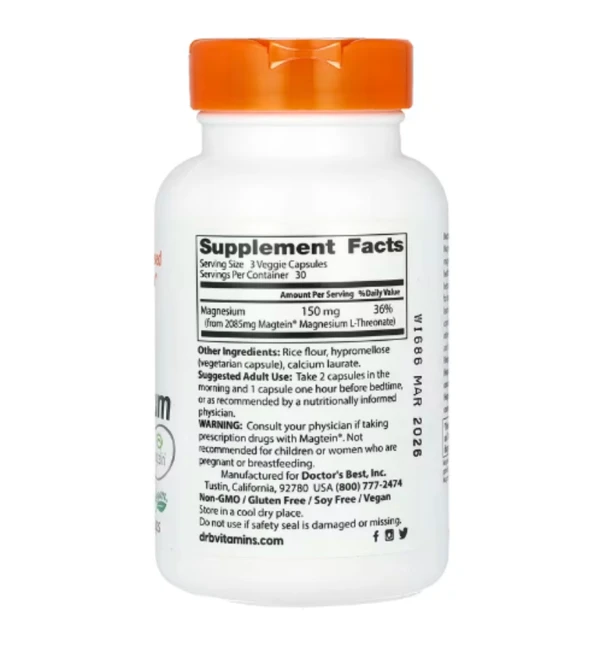 Doctor's Best, Brain Magnesium with Magtein, 150 mg, 90 Veggie Caps (50 mg per Capsule)