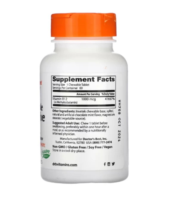 Doctor's Best, Chewable Fully Active B12, Chocolate Mint, 1,000 mcg, 60 Tablets