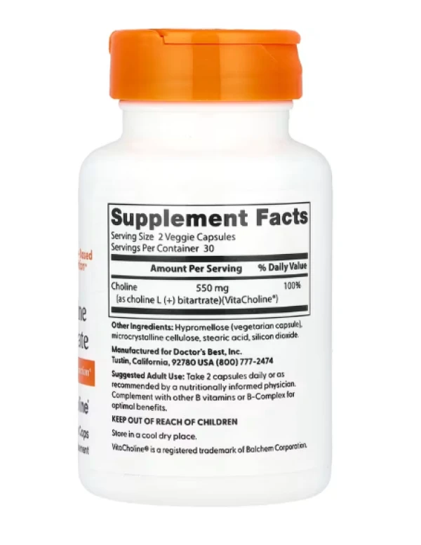 Doctor's Best, Choline L-Bitartrate, 60 Veggie Caps (275 mg per Capsule)