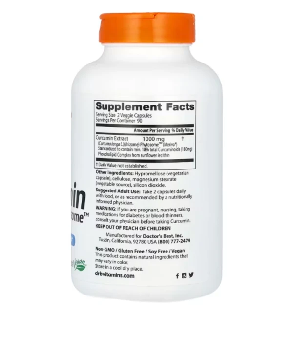 Doctor's Best, Curcumin Phytosome with Meriva, 500 mg, 180 Veggie Caps