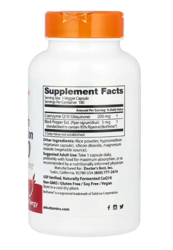 Doctor's Best, High Absorption CoQ10 with BioPerine, 200 mg, 180 Veggie Caps