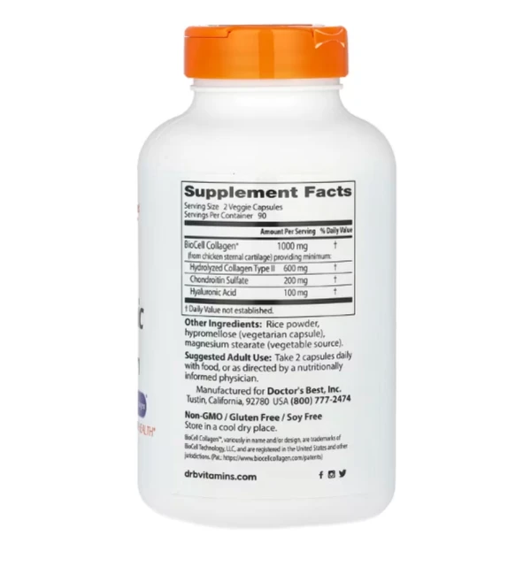 Doctor's Best, Hyaluronic Acid + Chondroitin Sulfate with BioCell Collagen, 180 Veggie Capsules