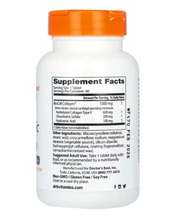 Doctor's Best, Hyaluronic Acid + Chondroitin Sulfate with BioCell Collagen, 60 Tablets