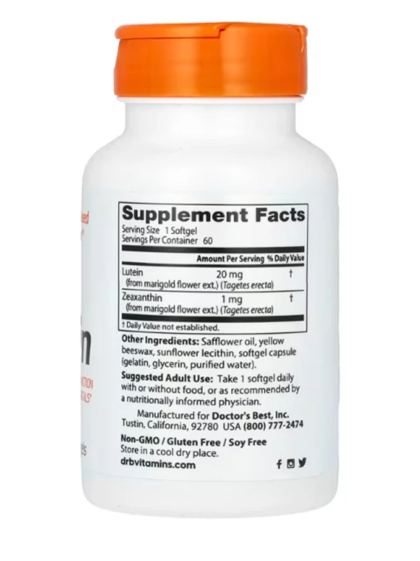 Doctor's Best, Lutein , 20 mg, 60 Softgels