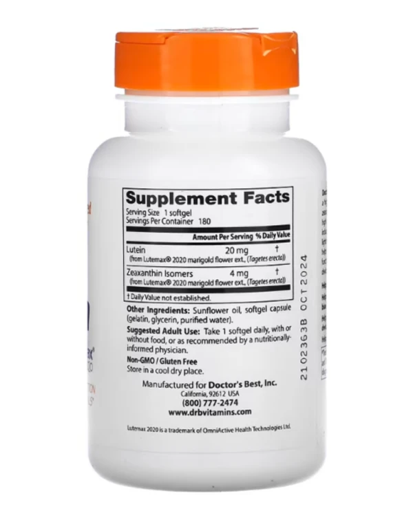 Doctor's Best, Lutein With Lutemax 2020, 20 mg, 180 Softgels