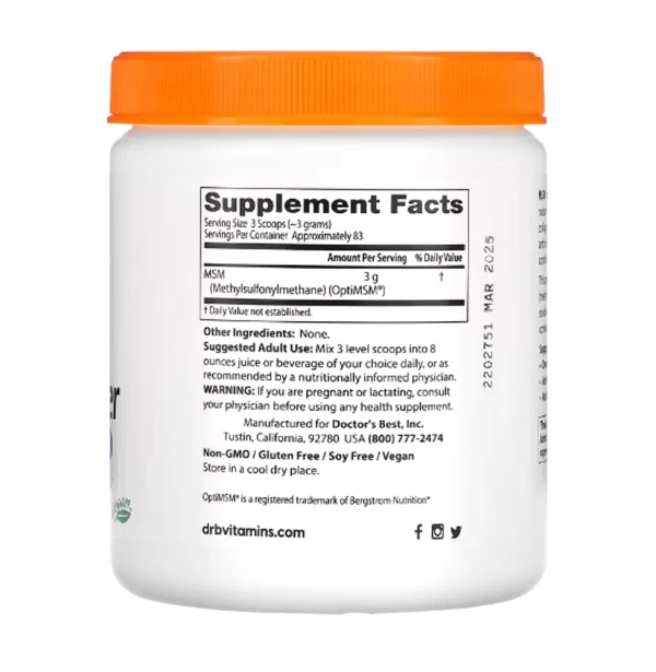 Doctor's Best, MSM Powder with OptiMSM, 8.8 oz (250 g)