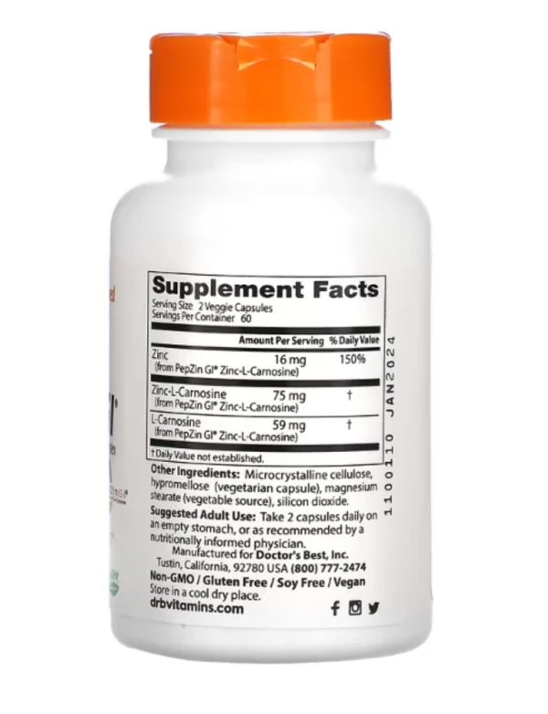 Doctor's Best, PepZin GI, Zinc-L-Carnosine Complex, 120 Veggie Caps