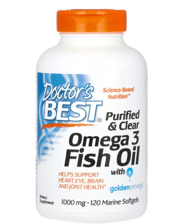 Doctor's Best, Purified & Clear Omega 3 Fish Oil with Goldenomega, 1,000 mg, 120 Marine Softgels