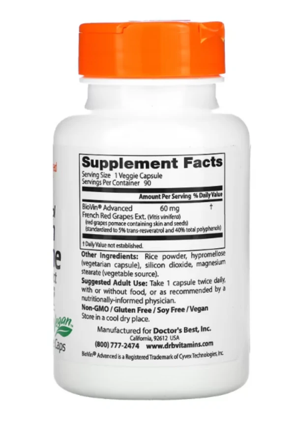 Doctor's Best, Resveratrol French Red Wine Grape Extract, 60 mg, 90 Veggie Caps