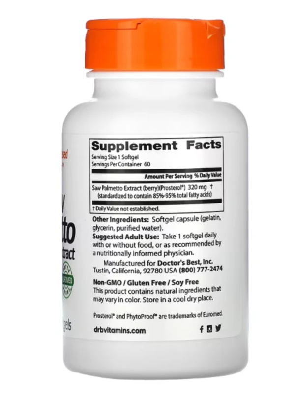 Doctor's Best, Saw Palmetto with Prosterol, Standardized Extract, 320 mg, 60 Softgels