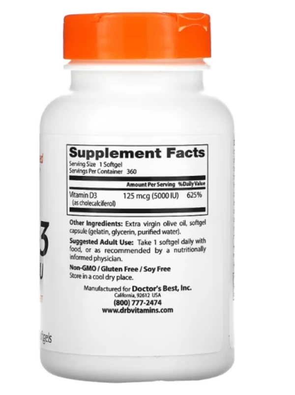 Doctor's Best, Vitamin D3, 125 mcg (5,000 IU), 360 Softgels