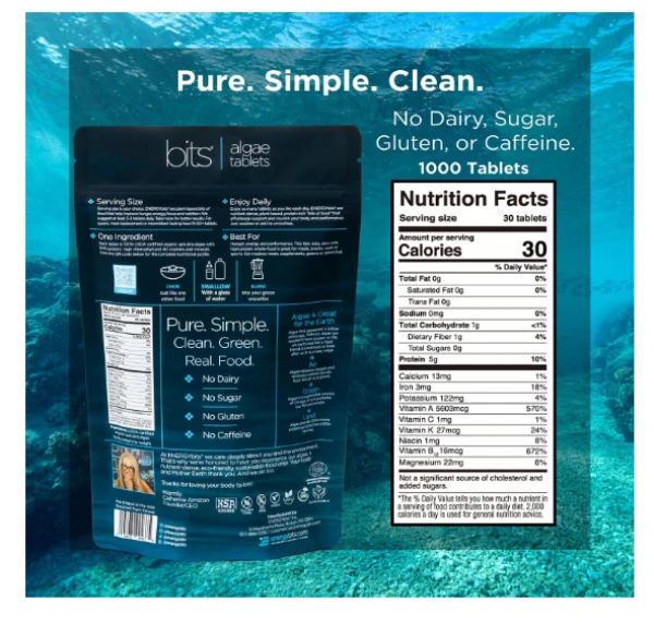 ENERGYBITS  Organic Spirulina 1000 Algae Tablets